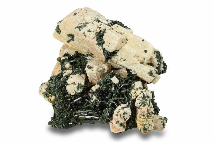 Arfvedsonite Crystals on Pink Microcline - Quebec, Canada #282223